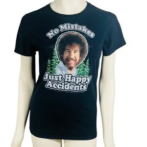 Bob Ross Just Happy Accidents Graphic Tee Black Small‎ Art Artist Painting Paint